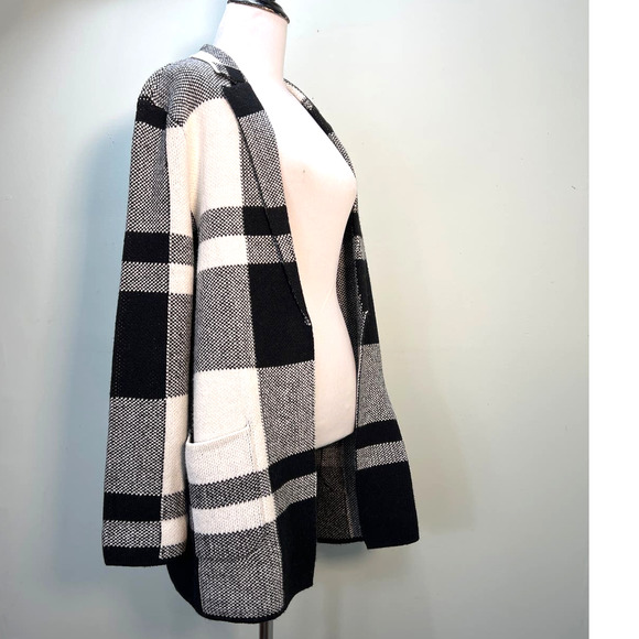 Talbots Cardigan Sweater Jacket Petite Large Black Plaid Shacket Pockets - Picture 7 of 9